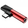 Adapter Audio Baseus L41 USB-C to Mini Jack 3.5mm + USB-C (red)