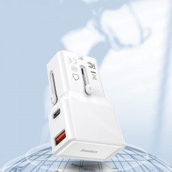 Baseus universal charger, QC 3.0, PD, USB + USB-C, 100-240V, 18W, EU/US/UK/AU (white)