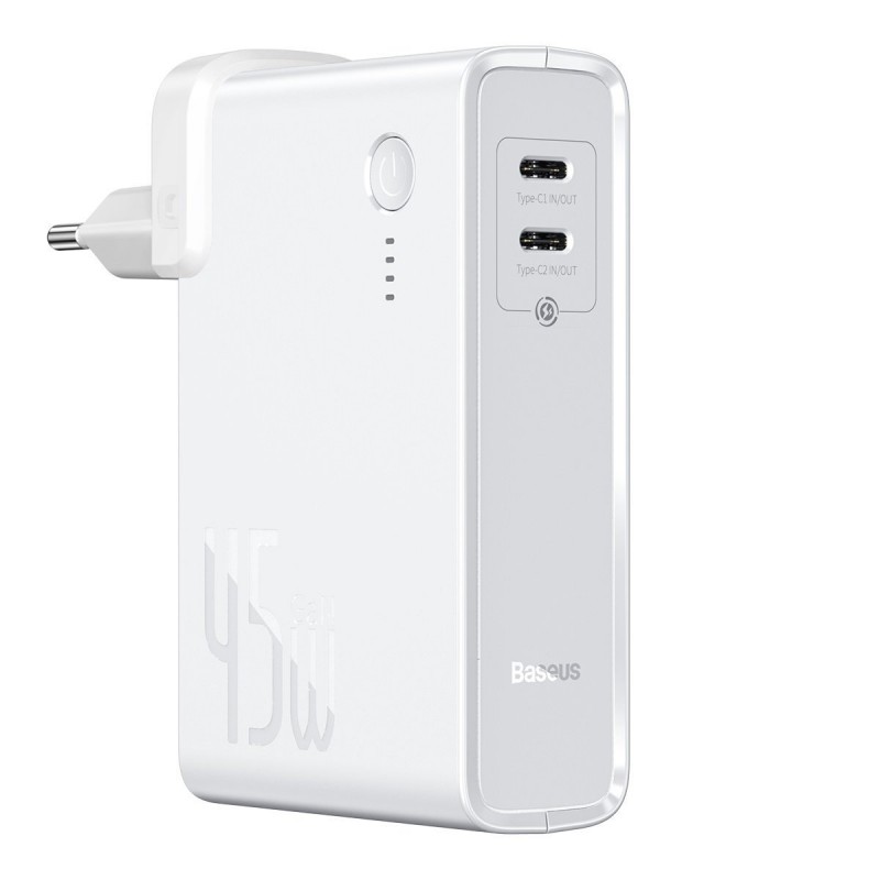 Baseus Power Station（GaN）2 in 1 Quick Charge Power bank & Charger C+C 10000mAh 45W EU White