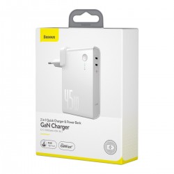 Baseus Power Station（GaN）2 in 1 Quick Charge Power bank & Charger C+C 10000mAh 45W EU White