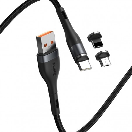 Kabel USB Baseus Fast 4w1 USB do USB-C / Lightning / Micro 3A 1m (szary + czarny)