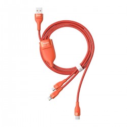 3in1 USB cable Baseus Flash Series, USB-C + micro USB + Lightning, 40W, 5A, 1.2m (orange)