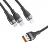 3in1 USB cable Baseus Flash Series, USB-C + micro USB + Lightning, 40W, 5A, 1.2m (black)