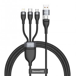 Cable USB 3w1 Baseus Flash Series, USB-C + micro USB + Lightning, 40W, 5A, 1.2m (black)