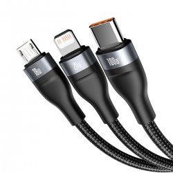 Cable USB 3w1 Baseus Flash Series, USB-C + micro USB + Lightning, 40W, 5A, 1.2m (black)