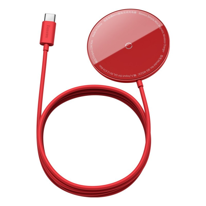 Baseus Simple Mini magnetic induction wireless charger, MagSafe, 15W (red)