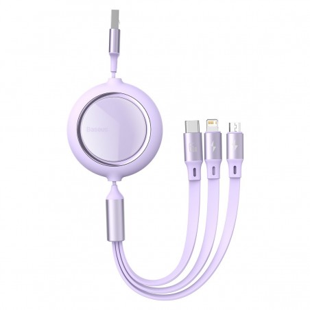 USB cable 3in1 Baseus Bright Mirror, USB to micro USB / USB-C / Lightning, 66W, 1.2m (purple)