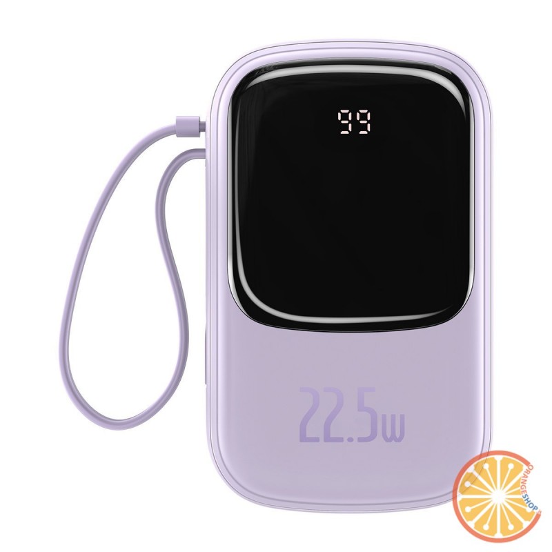 Baseus Q pow Digital Display Power Bank 20000mAh, IP, USB, USB-C, 22.5W with Type-C Cable (morado)