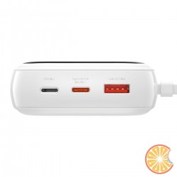 Baseus Q pow Digital Display Power Bank 20000mAh, IP, USB, USB-C, 22.5W with Type-C Cable (white)