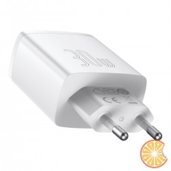 Baseus Compact Quick Charger, 2xUSB, USB-C, PD, 3A, 30W (white)