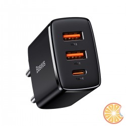 Baseus Compact Quick Charger, 2xUSB, USB-C, PD, 3A, 30W (black)