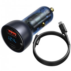 Baseus Particular Digital Display QC+PPS Car Charger 65W With Mini White USB-C Cable With E-mark Chip 1m 100W (black)