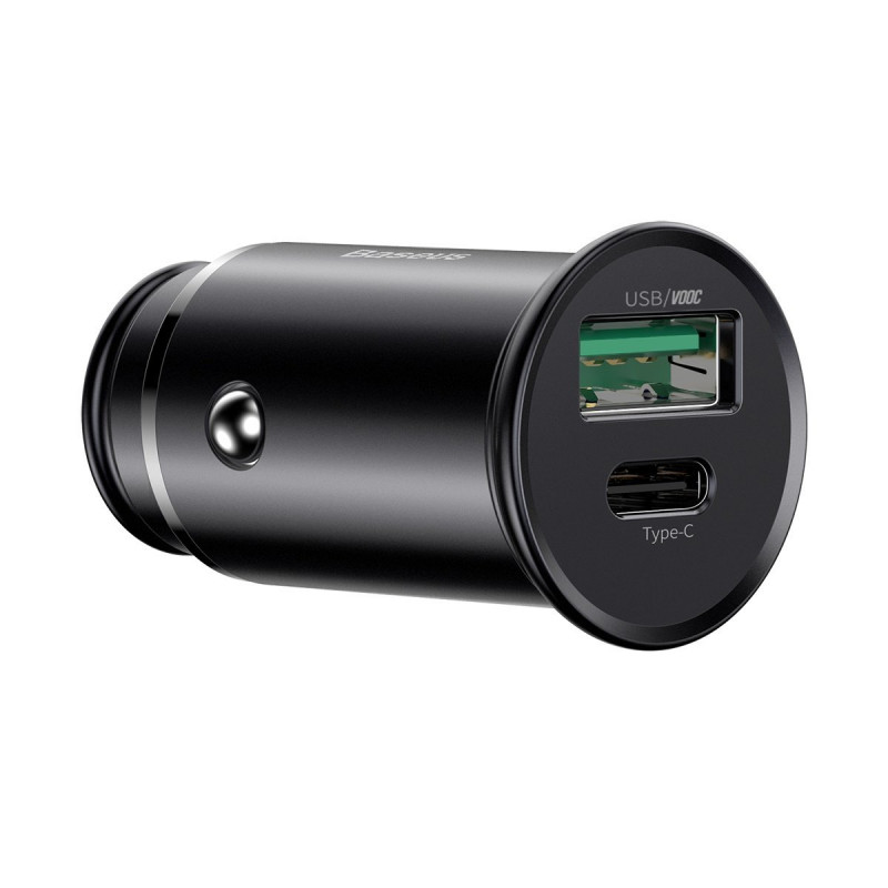 Baseus Circular Metal PPS Quick Charger Car Charger 30W (Support VOOC) Black