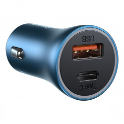 Baseus Golden Contactor Pro car charger, USB + USB-C, QC4.0+, PD, SCP, 40W (blue) + USB-C - Lightning cable 1m (blue)