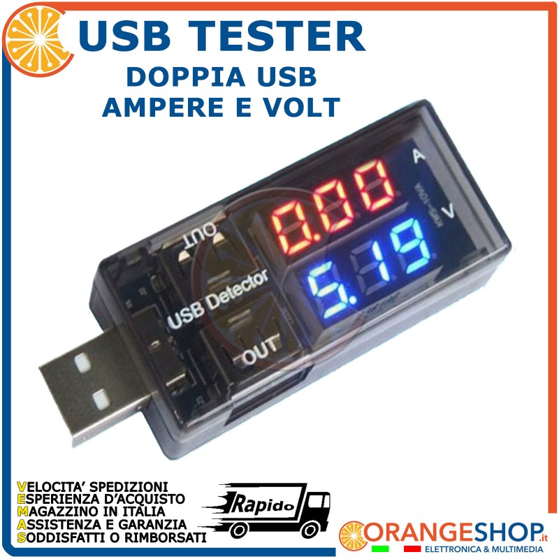 USB TESTER VOLTIMETRO AMPEROMETRO DOPPIA USB